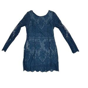 Free People dress women's M blue long sleeve lace dress boat neck with deep back